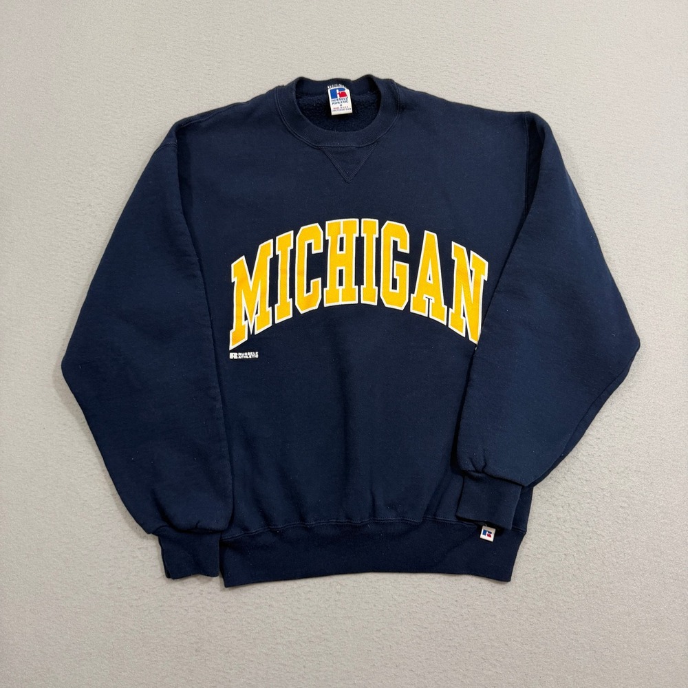 Vintage Russell Athletic Sweatshirt Medium Blue Michigan Wolverines 90s USA
